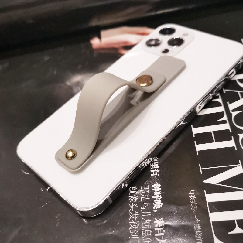 Universal Wrist Band phone stand For iPhone Finger Grip Mobile Phone Holder for xiaomi Push Pull back sticked Socket bracket: 7-Gray