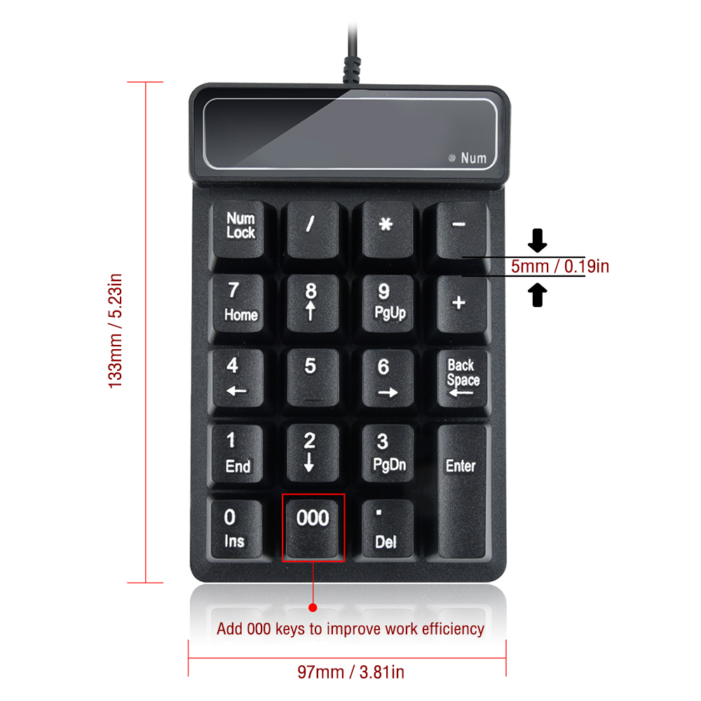 Clavier numérique universel fil USB Mini numéro clavier keycap pour ordinateur portable ordinateur de bureau pavé numérique 19 touches clavier comptable