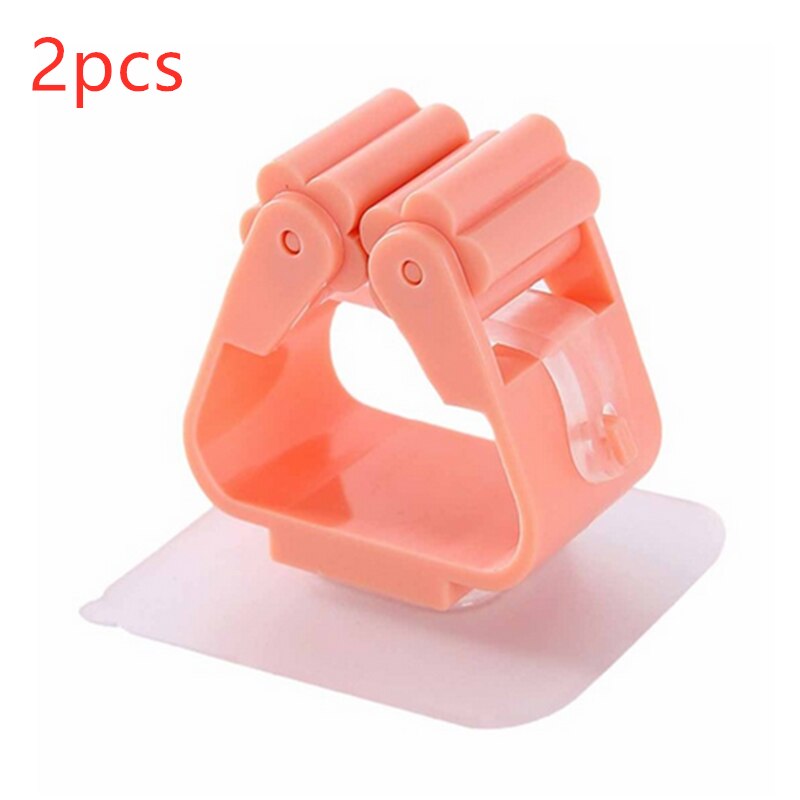 2pcs Kitchen Mop Rack Bathroom Organizer Wall Mounted Shelf Hook Broom Holder Hanger Behind Doors/On Walls Kitchen Storage Tool: 2pcs Pink