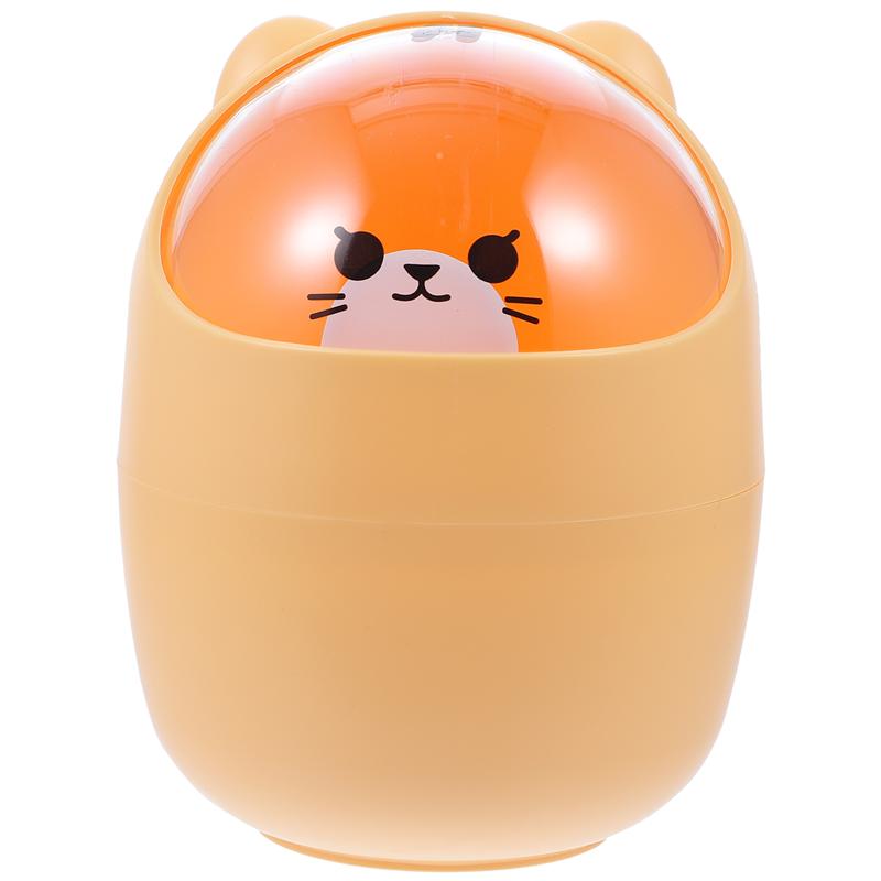 1pcs Cute Plastic Swing Lid Mini Trash Can Trash Bin Lovely Garbage Storage Bucket For Kitchen Storage Table Desk Car Decoration: yellow bear