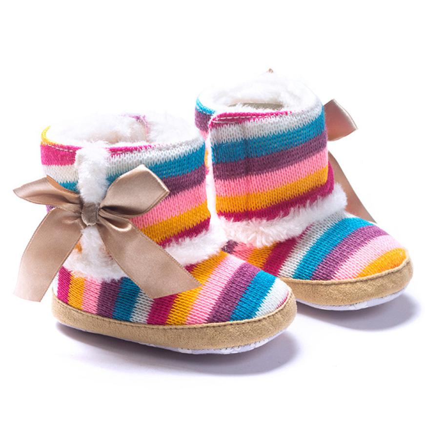 Rainbow soft sole botas térmicas do bebê de Pano 2017 Do Bebê Menina Rainbow Soft Sole Sapatos Berço Da Criança Botas Botas de Neve Macia presente p35