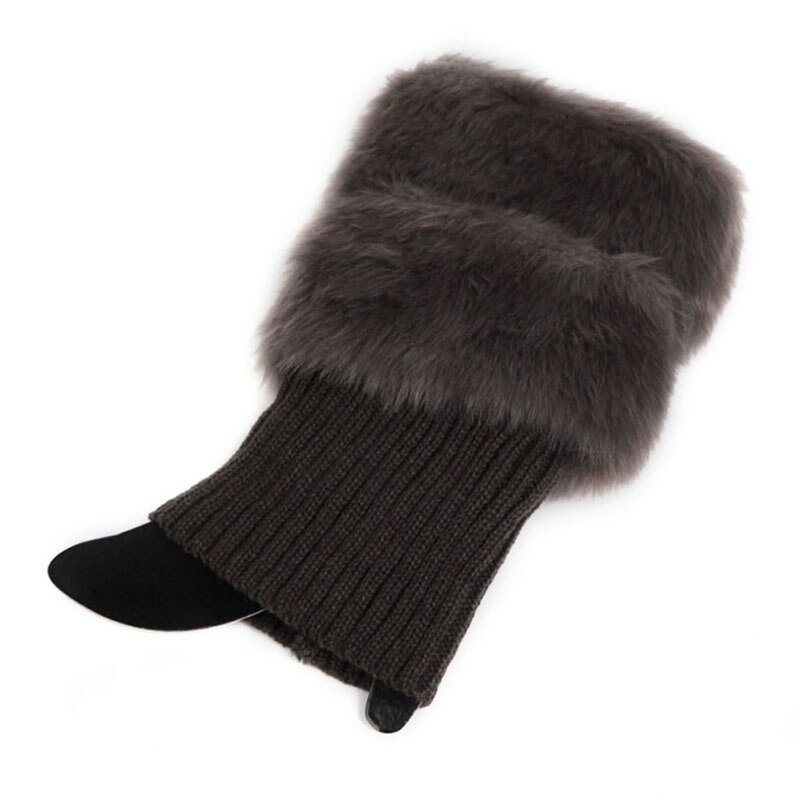 Women Winter Leg Warmers Lady Crochet Knit Fur Trim Leg Boot Socks Toppers Cuffs: Deep Gray