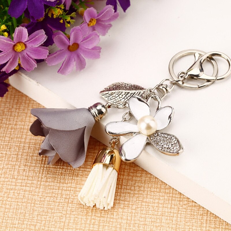 Phantasie & Fantasy Blume Schlüssel ring Chiffon Quaste Auto schlüsselanhänger Dame Paar Tasche Ornamente Kreative Charme Blume Keychain