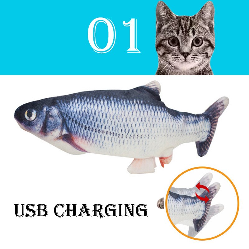 Juguete electrónico interactivo con forma de pez para gatos, juguete de simulación con carga USB, suministros para mascotas: 01