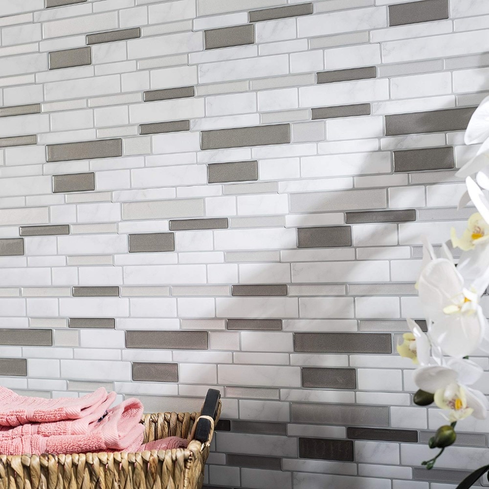 Hvid grå marmor mosaik skræl og pind vægfliser selvklæbende backsplash diy køkken badeværelse hjem vægoverføringsbillede klistermærke vinyl 3d
