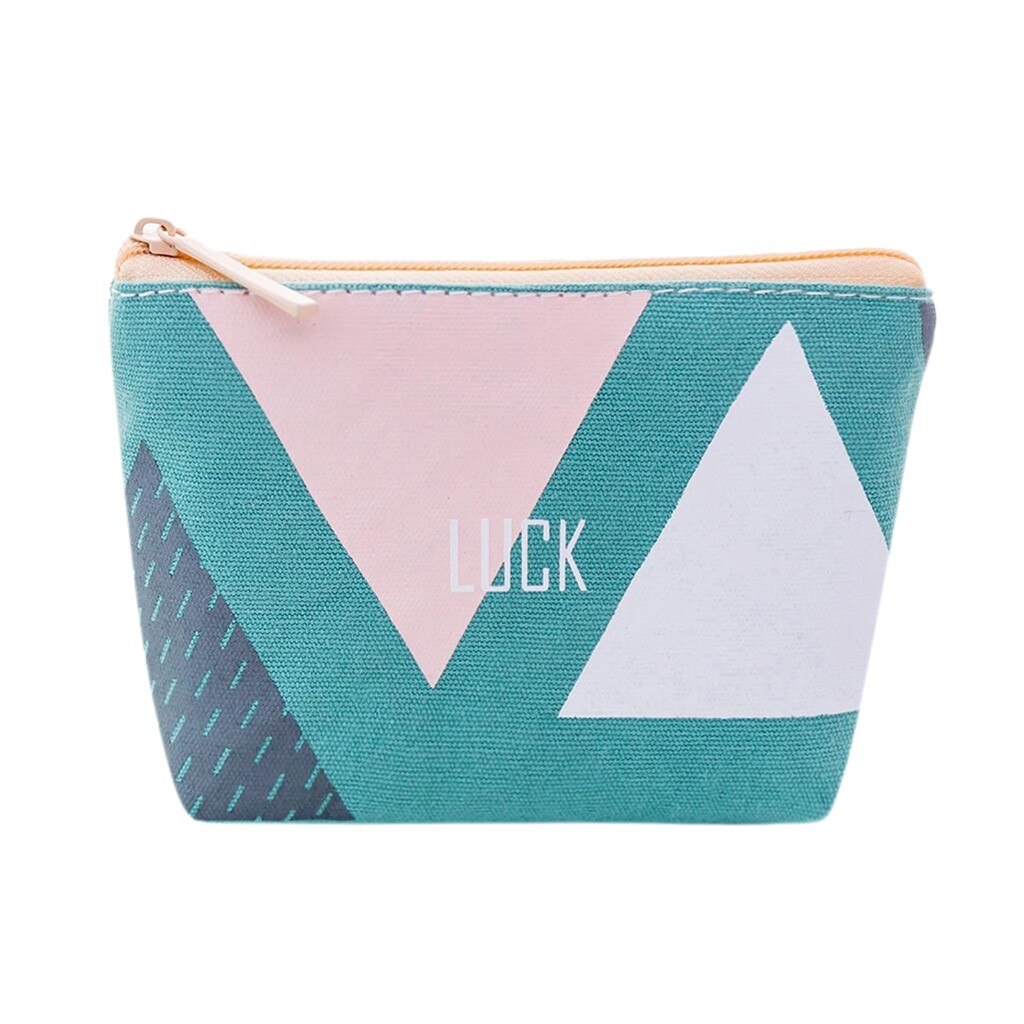 cuir porte-clés fermeture à glissière géométrique porte-monnaie Mini pièce sac de rangement mignon toile belle doux confortable porte-clés: green