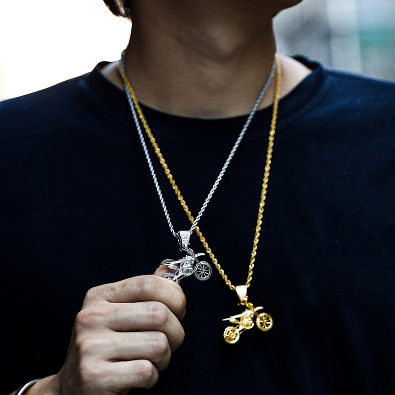 Collier pendentif moto plaqué or pour homme, Zircon cubique glacé AAA, colliers de la présidence en cuivre pavé, bijoux de charme, hip pop