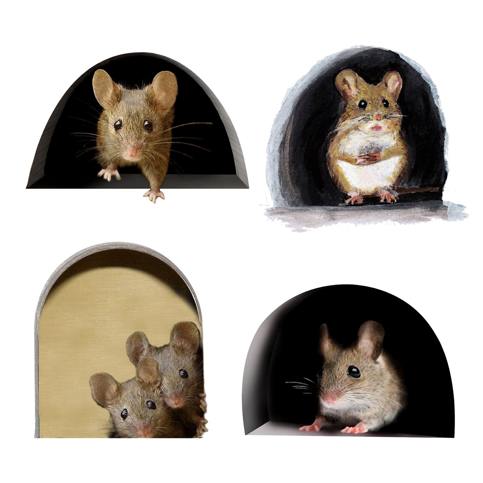 10Pcs 3D Creatieve Miniatuur Muis Gat Decal Muurschildering Unieke Sticker Indoor En Outdoor Decoratie Mouse Muursticker
