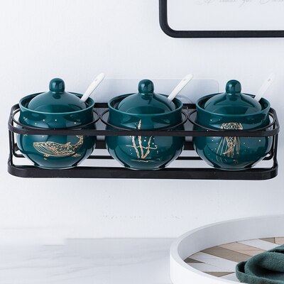 Green Color Forest Ocean Style Sugar Bowl Home Kitchen Set Ceramica Salt Condiment Pot Jars: Design 6