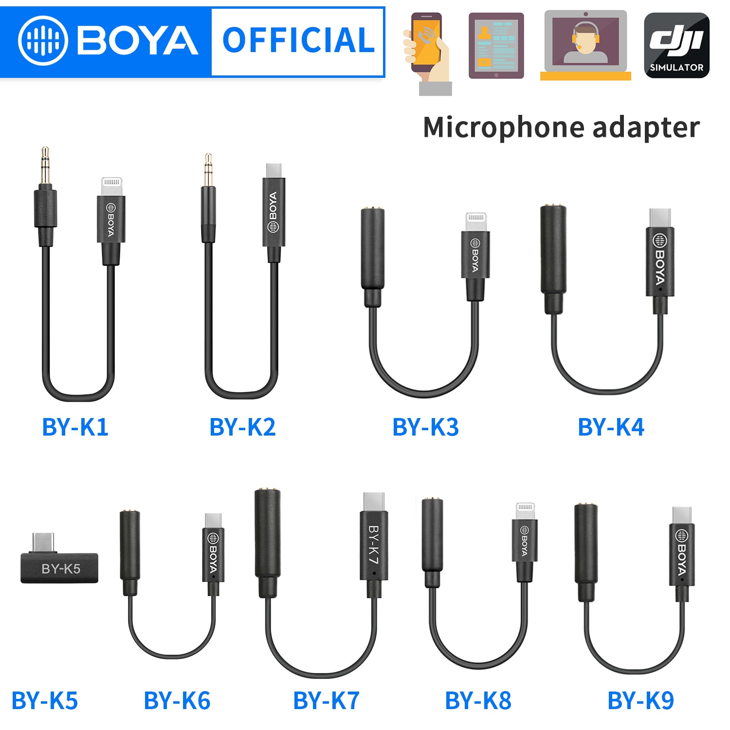 BOYA – câble adaptateur de Microphone, BY-K1-K9 mm TRS vers Lightning/type-c, Audio pour téléphone Apple Android, accessoires de ligne de données 3.5m, 0.1