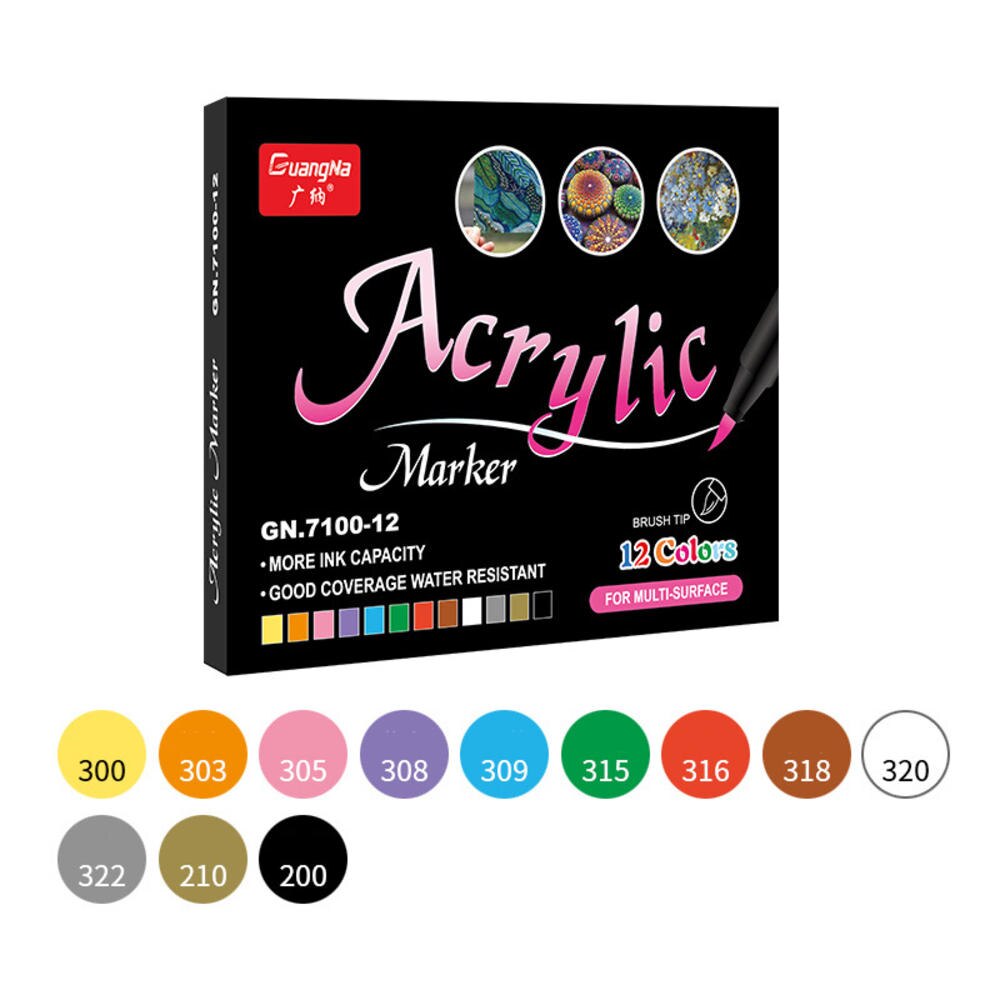 12PCS Acrylic Paint Marker Pens Permanent Art Rock Metal Glass Pebble Waterproof Highlighter Album Graffiti Blackboard Pen: C-12colors