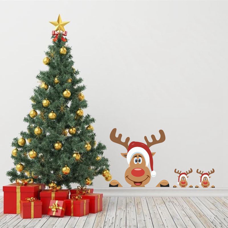 Aftagelig glædelig jul snemand hjorte wallstickers kunst vinyl decal hjem vindue køleskab klistermærke