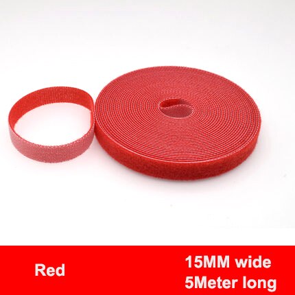Cinta de sujeción reutilizable de 5M/rollo de 15/20mm, bridas para cables, correas de Velcro, tiras de cinta de gancho y bucle, organizador de cables de gestión de cables DIY: Red 15mm