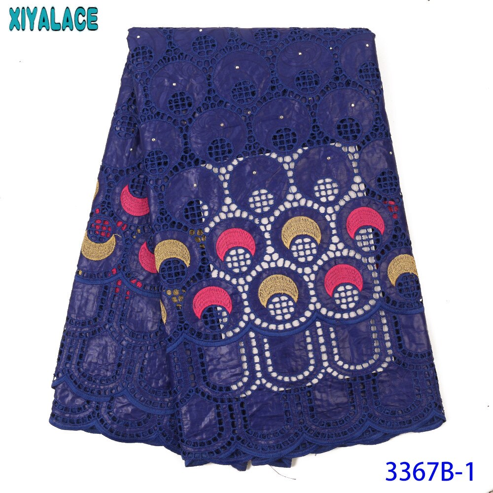 Afrikaanse Bazin Riche Stof Nigeriaanse Bazin Riche Getzner Punch Borduren Met Stenen Royal Blue KS3367B: Picture 1