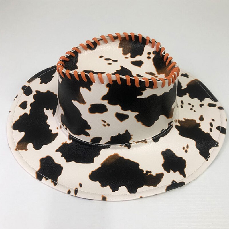 Kapelusz kowbojski krowa skóra ekologiczna z wzorem Zachodni kręcone rondo jeździecki kapelusz damski śliczny moda retro wakacyjny kapelusz hurtowo