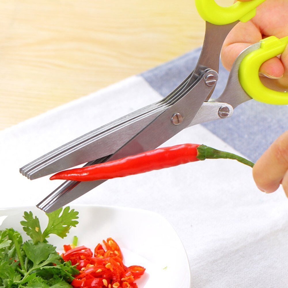 5-Blades Super Sharp Stainless Steel Kitchen Knife Useful Shredded Scissors Kitchen Herb Scissors TOB