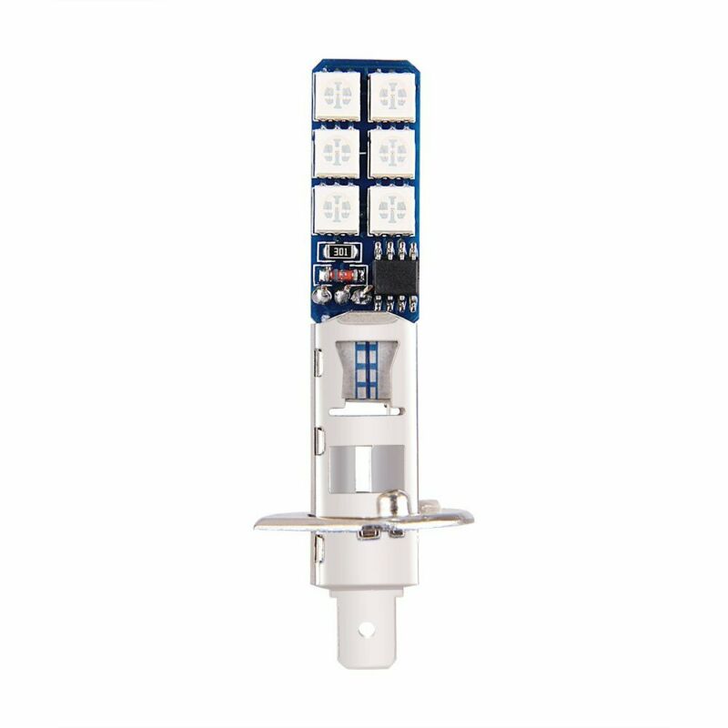 2 Stuks Koplamp Mistlamp H1 12SMD 5050 Rgb Led Lamp Dc 12V 6000K Wit