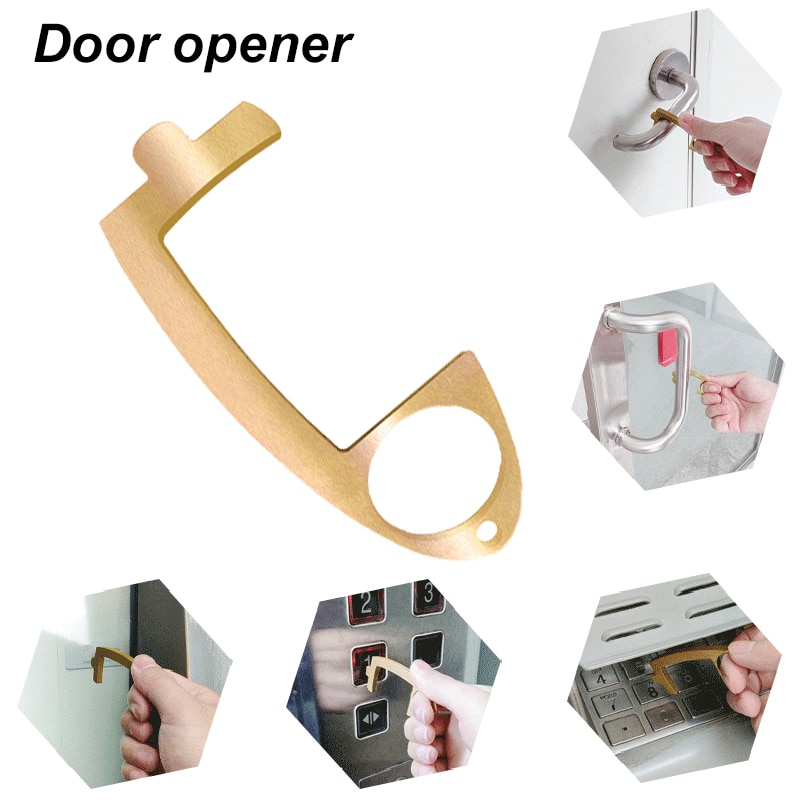 Portable Hygiene No Touch Brass Door Opener Handle Key Tool Avoid Touching Non-contact Contactless Safety Door Opener: Default Title