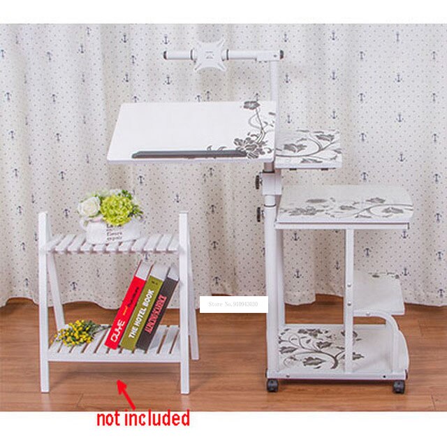 Portable Computer Table Adjustable Lifting Standing Laptop Desk Bedroom Removable Storage Small Side Table Mini Sofa Cabinet: white maple