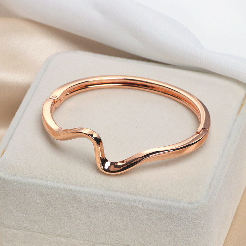 Trendy Classic Cuff Bangles For Women Rose Gold Color Charming Geometric Irregular Ripple Opening Bangle Bracelet