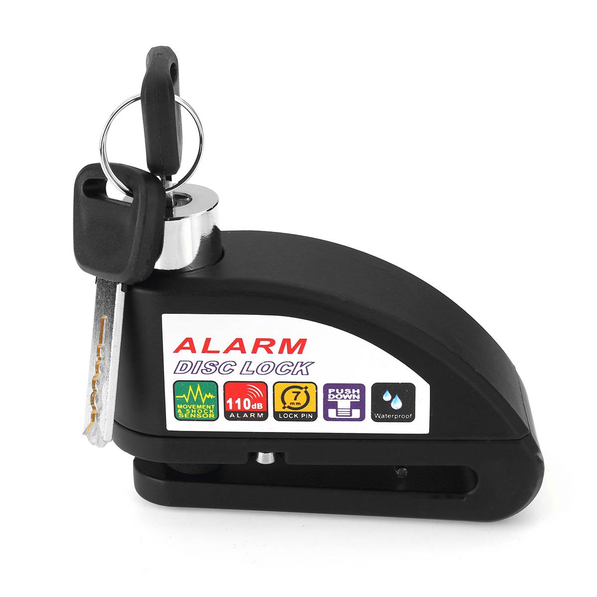 Motorfiets scooter beveiliging antidiefstal wiel schijfrem slot alarm kit 2m/6ft herinneringskabel alarm slot fiets rem tas: Zwarte schijfrem