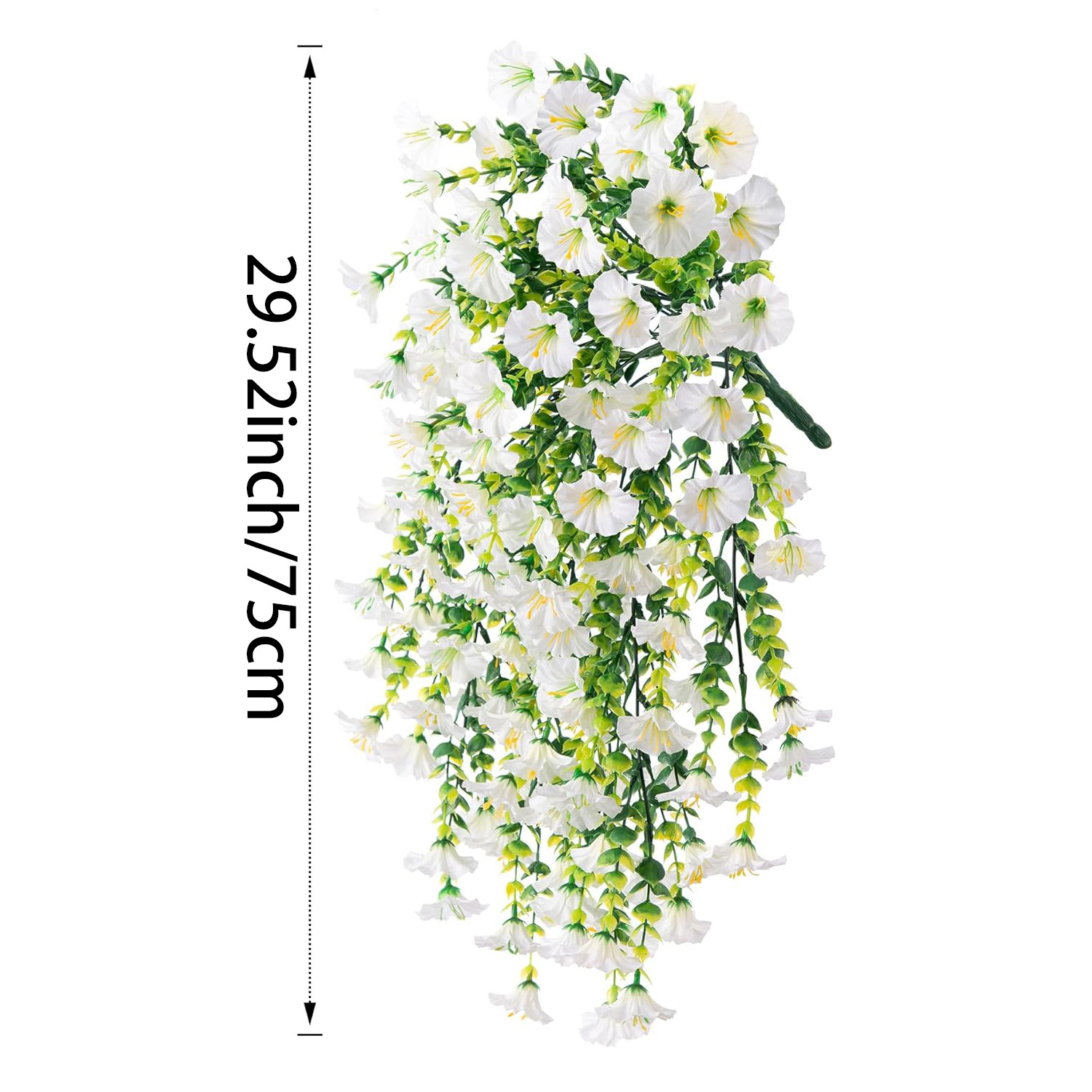 Realistische kunstmatige hangbloemen en -planten, paarse windbloemen van imitatiezijde met lange ranken, uv-bestendig, voor tuin- en balkondecoratie.: Wit