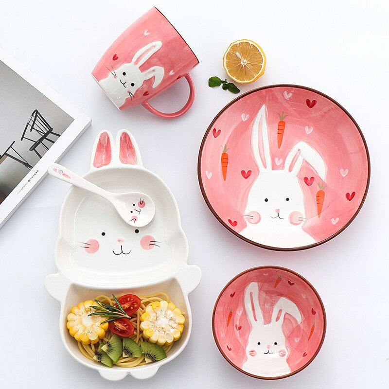 Nordic Ceramic Animal Dinner Plate Children's Rice Bowl Cute Home Baby Tableware Cartoon Dessert Dishes Breakfast Plate
