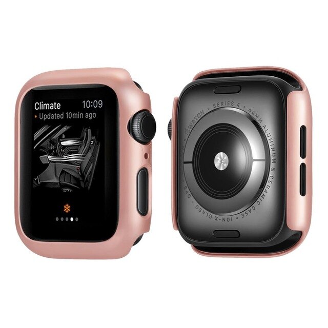 Coque de protection PC pour Apple Watch, pour Apple Watch série 6 5 4 3 2 38mm 42mm 40mm 44mm, protection antichoc pour iwatch 6 4 3, couvercle de cadre: Rose Pink / 44mm