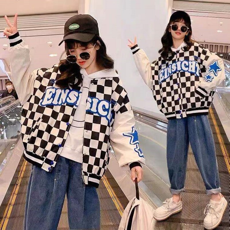 Ropa para Niñas, chaqueta de uniforme de béisbol verde Retro americano, chaqueta holgada de tendencia para niñas de 6, 8, 10, 12 y 14 años, ropa para primavera y otoño