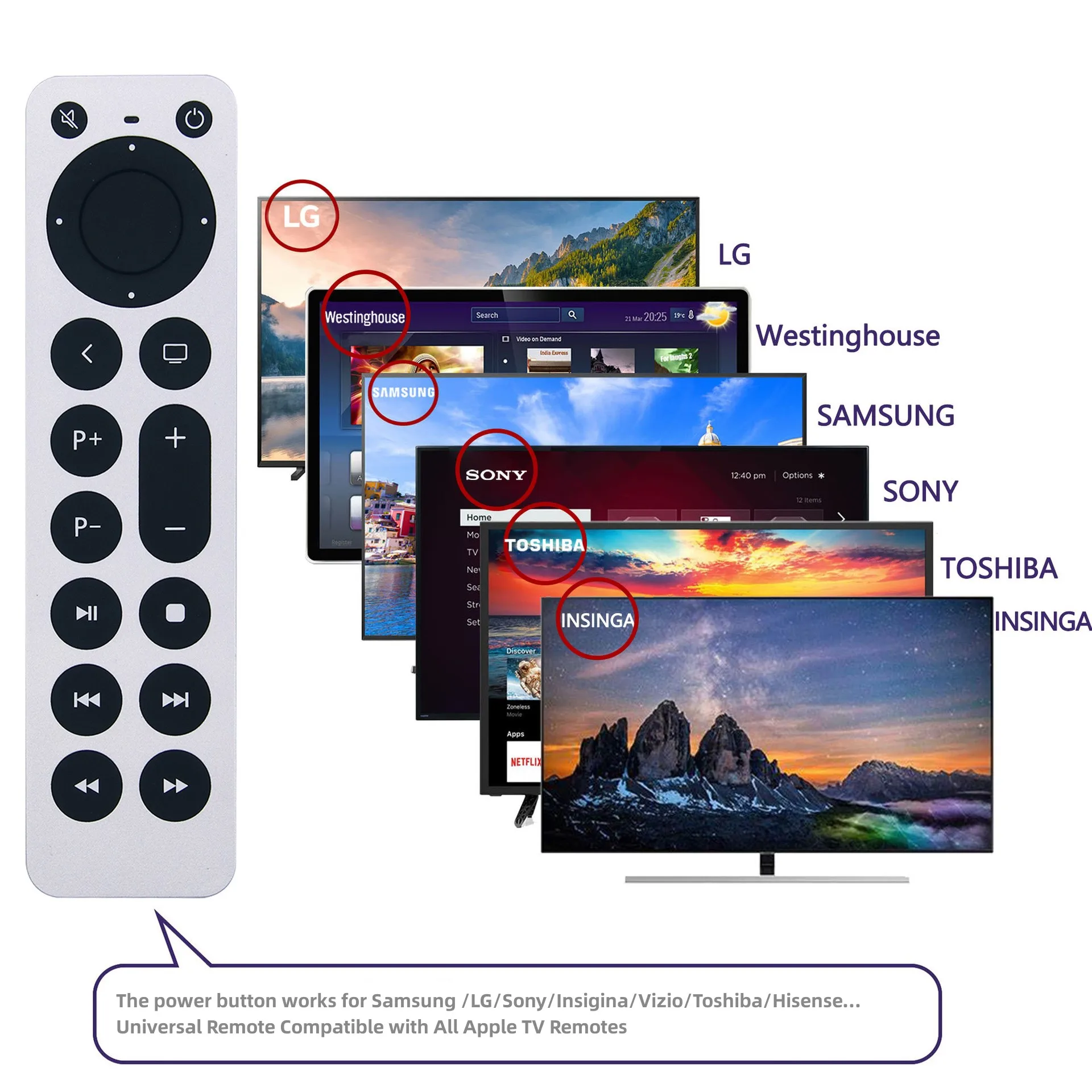 Vervangende Apple TV-afstandsbediening voor Apple TV 4K/Gen 1 2 3 4/HD A2843 A2737 A2169 A1842 A1625 A1427 A1469 A1378 A1218 (geen stem)