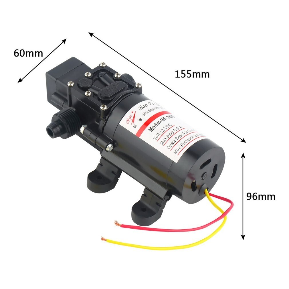 Dc 12v 60w motor høytrykksmembran vann selvpumpende pumpe 4.0l/ min vanntett automatisk pumpe svart