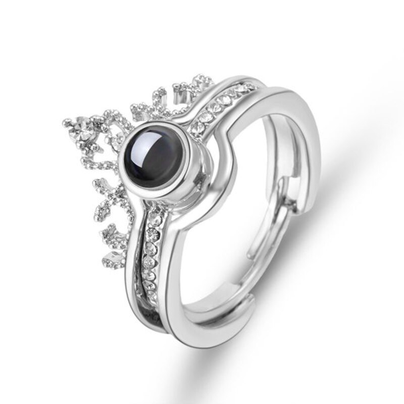 Romantische Speicher 100 Sprache Projektion Ring Für Frauen Krone ICH Liebe Sie Hochzeit Braut Liebhaber Schmuck Finger Weibliche einstellen: 2