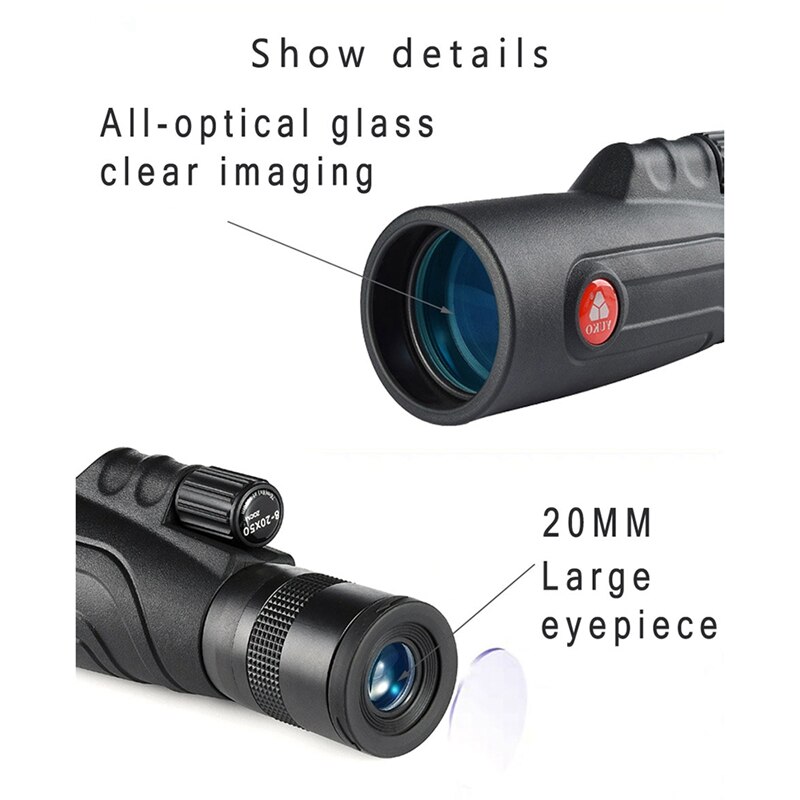 Yuko-telescopio Monocular con Zoom de alta potencia, lente óptica de cristal, enfoque con una mano, FMC, BAK4, Prisma para acampada, 8-20X50