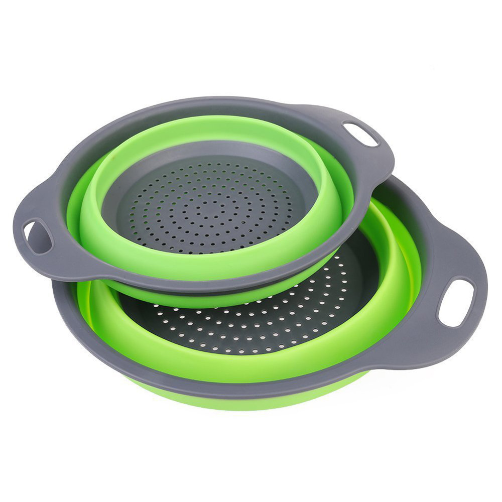 Opvouwbare Siliconen Vergiet Fruit Groente Wasmand Zeef Keuken Of S: green / S