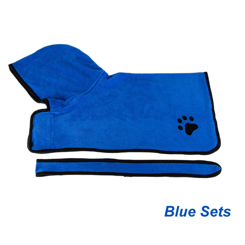 Soft Super Dog Bathrobe Pet Dog Towel for Small Medium Large Dogs Microfiber Pet Dog Cat Bath Drying Towel: Blue sets / XS