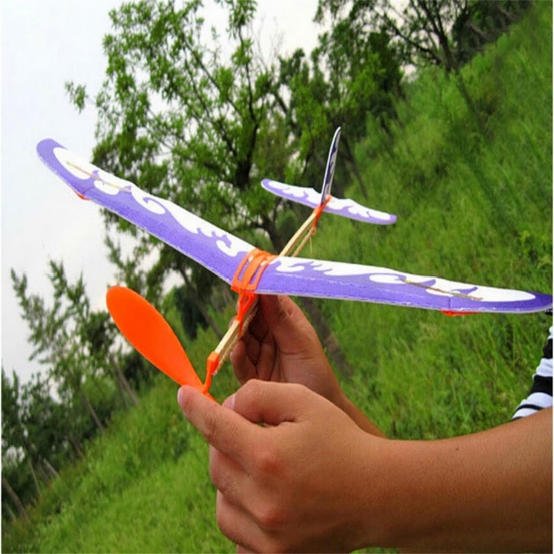 1Set Elastic Rubber Band Powered Flying Airplane Plane Glider Educational Sciences Models for DIY Assembly Toys Kids Funny
