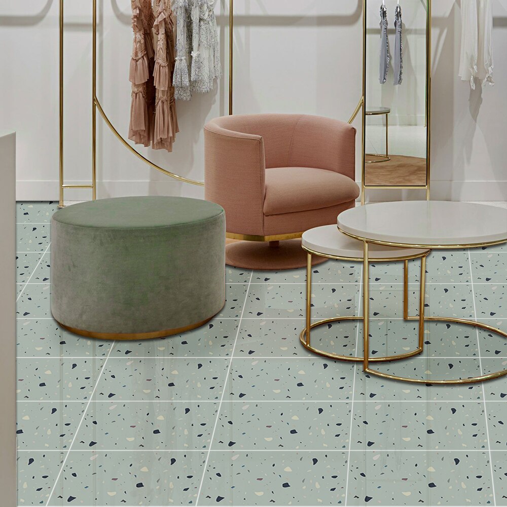 Funlife[R] NOUVELLE MAISON SERIES[TM] 30x60cm Green Terrazzo Waterproof Backsplash Tile Sticker For Floor Kitchen Bathroom Decor