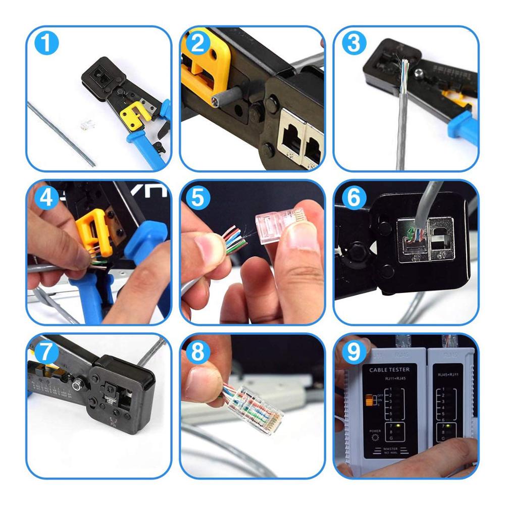 ZoeRax – Kit d'outils de sertissage Rj45 pour CAT5/CAT6, entretien des ordinateurs, testeur de câbles LAN, Kit d'outils de réparation de réseau