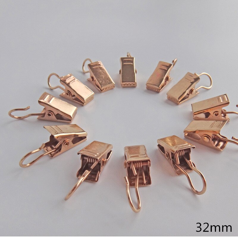 Xzjja 20 stk robuste slidstærke metalgardinclips brusekroge stue gardintilbehør klemmer drapericlips ringeholder: Gyldne gardinclips