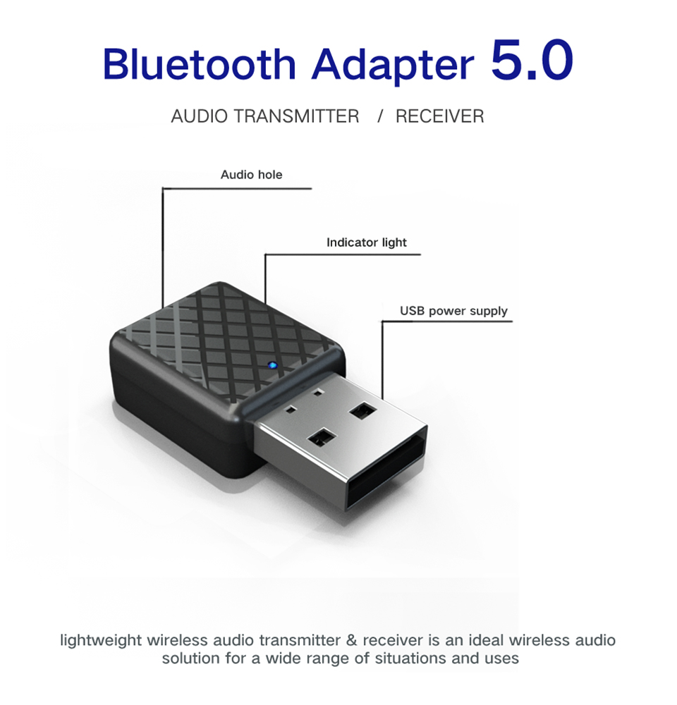 Transmisor receptor inalámbrico compatible con Bluetooth 5,0, Mini adaptador estéreo auxiliar de 3,5mm para coche, transmisor de Audio para TV