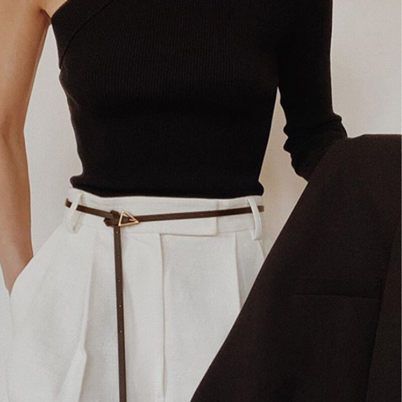 Persoonlijkheid Vrouwen Lederen Dunne Riem Metalen Driehoek Pin Gesp Taille Riemen Mode Dames Jurk Jeans Tailleband