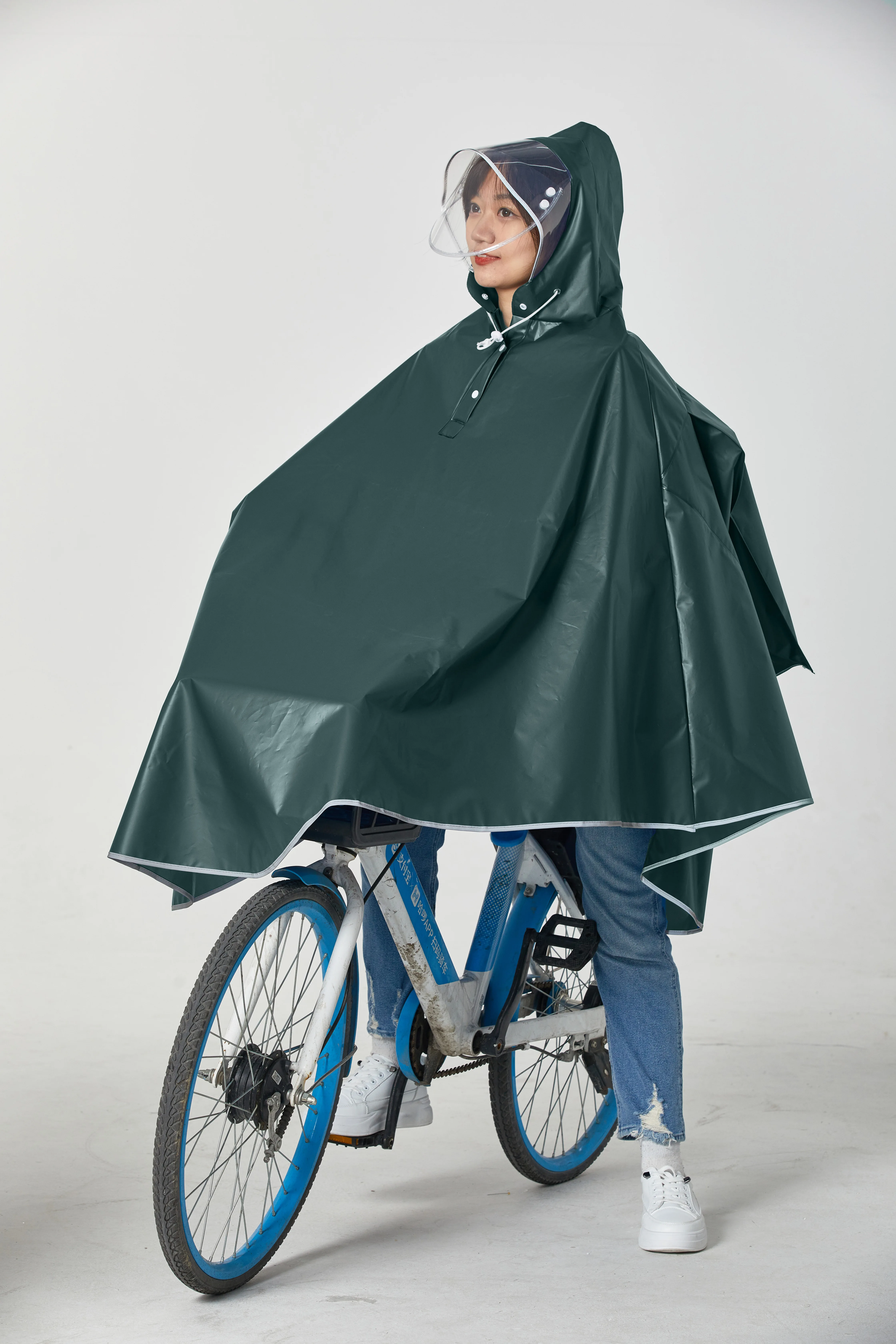 Unisex Waterproof Bike Rain Poncho - Lightweight Reusable Hooded Cape with Reflective Stripes for Motorcycle Cycling: green