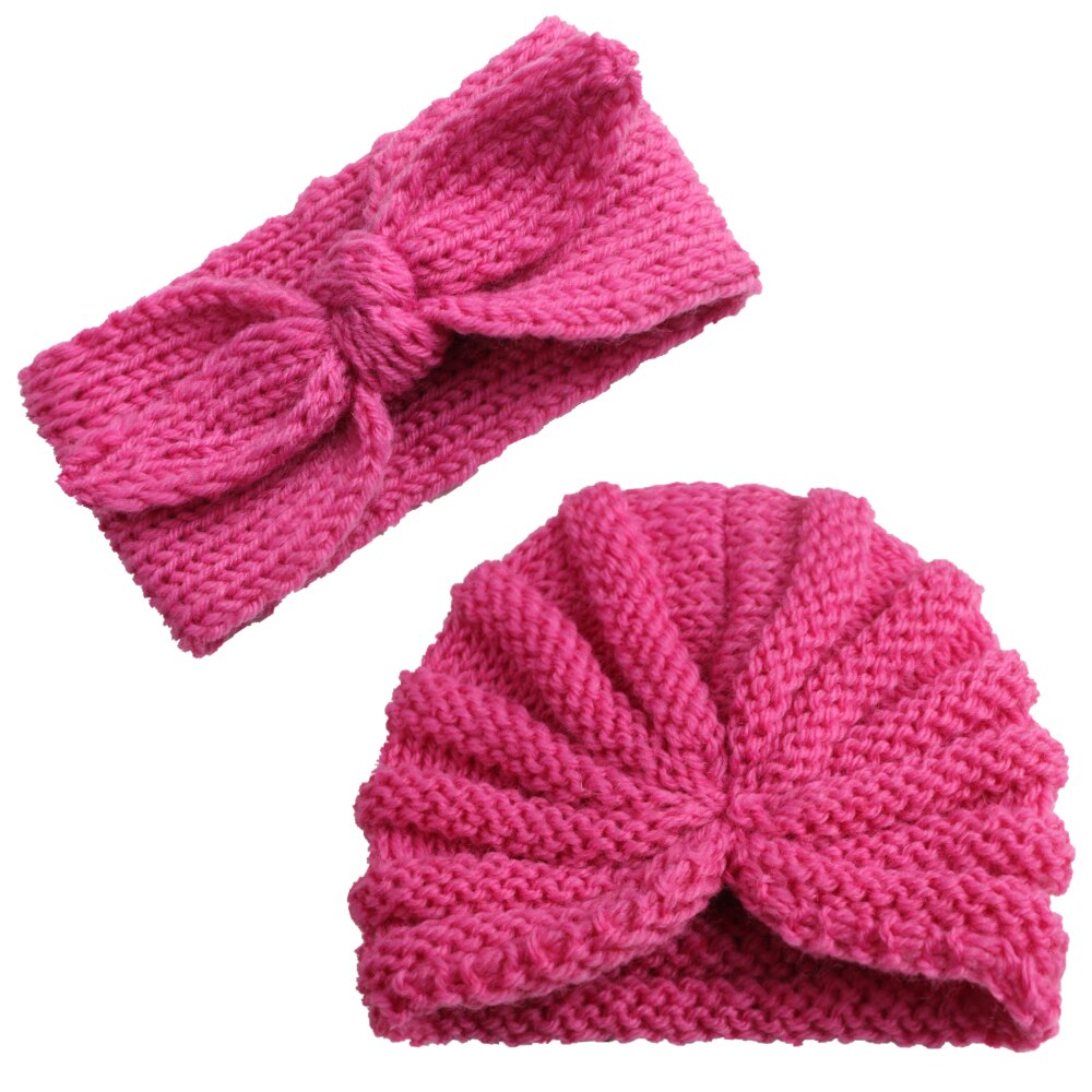 Baby Jongen Meisje Winter Warm Gebreide Boog knoop Hoofdband Leuke Beanie Tulband Hoed Kids Peuter Cap 0-5T rood Zwart Roze: Watermelon Red