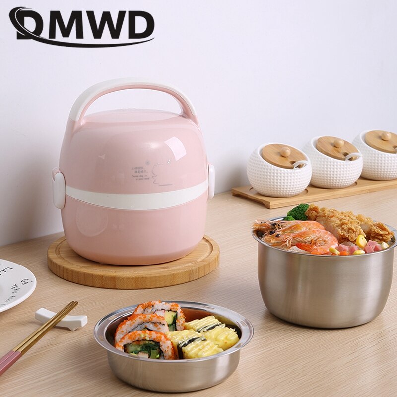 DMWD 1.3L Multifuncional Panela de Arroz Elétrica Lunch Box Food Aquecedor panela eletrica 220 v Com Mesa/Saco do Portátil/Copo De Medição /Rack de ovo eletrodomestico para cozinha