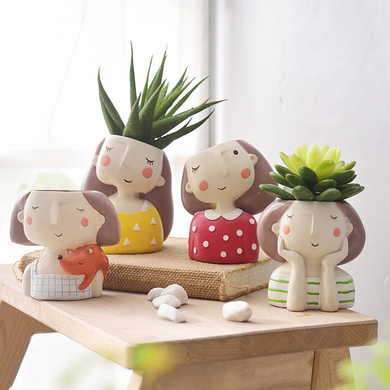 Bloemenmeisjes plantenbakset  - 4 stuks europese stijl vetplanten plantenbak mini bonsai cactus bloempot woondecoratie knutsel