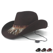 Kvinder mænd uld hule vestlige cowboy hat roll-up brim gentleman outblack sombrero hombre jazz cap vind reb