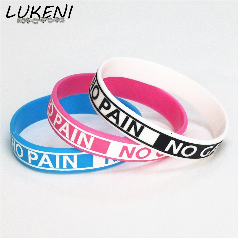 LUKENI 1PC Silikon Armbinde Nein Schmerzen Nein gewinnen Motivation Silikon Armbinde Erwachsene Größe 3 Farben SH082