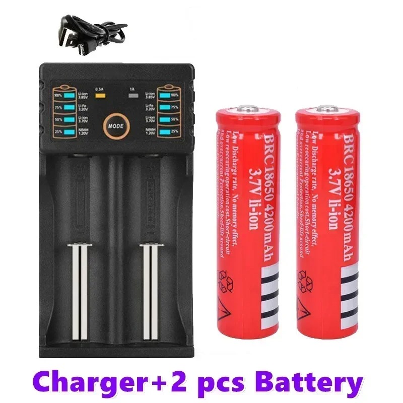 Original 18650 batterie 3,7V 4200mAh wiederaufladbare liion batterie für Led taschenlampe batery litio batterie + USB Ladegerät: Red