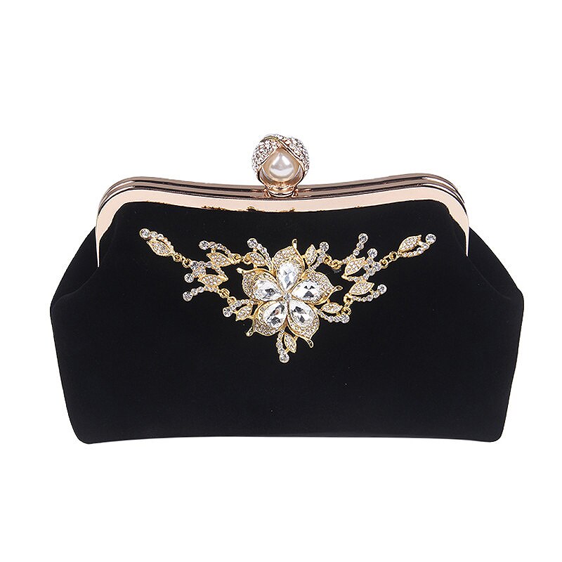 ICON Female Diamond Pearl Handbag Vintage Crystal Flower Evening Bag Wedding Party Bride Clutch Bag Purse