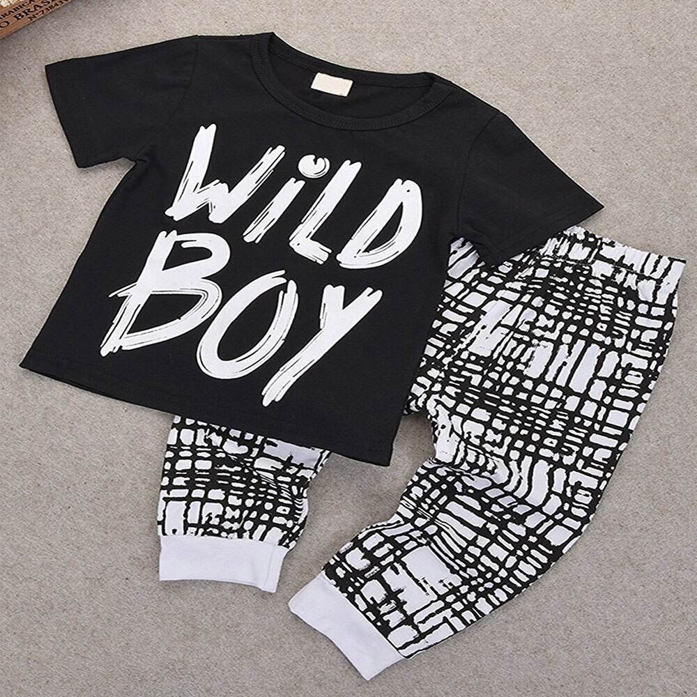 Oklady peuters baby jongens kleding zomerset korte mouwen wild boy t-shirt tops broek outfit